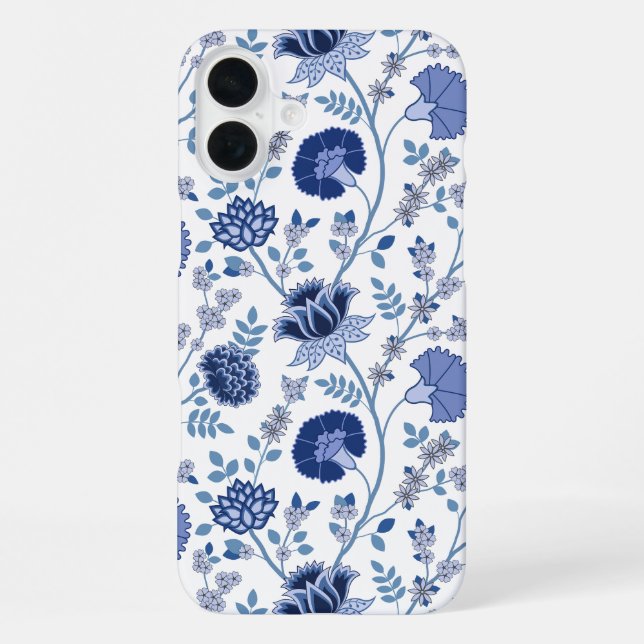 Jacobean Floral Big Pattern Blues on White iPhone Case (Back)