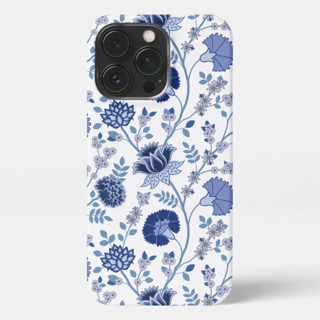Jacobean Floral Big Pattern Blues on White iPhone Case (Back)