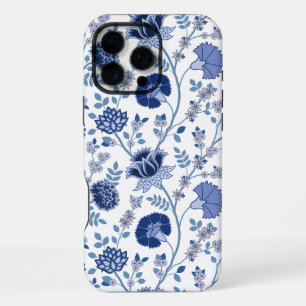 Jacobean Floral Big Pattern Blues on White iPhone 16 Pro Max Case