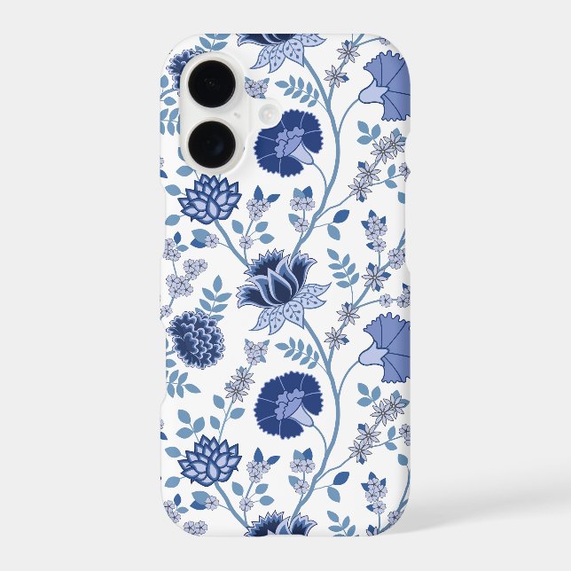 Jacobean Floral Big Pattern Blues on White iPhone Case (Back)
