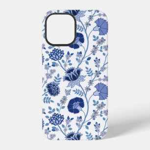 Jacobean Floral Big Pattern Blues on White iPhone 12 Case