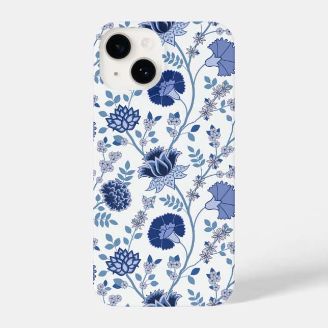 Jacobean Floral Big Pattern Blues on White iPhone Case (Back)