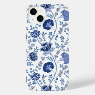 Jacobean Floral Big Pattern Blues on White iPhone 14 Plus Case
