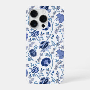 Jacobean Floral Big Pattern Blues on White iPhone 16 Pro Case