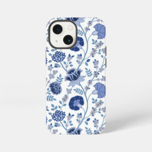 Jacobean Floral Big Pattern Blues on White iPhone 13 Mini Case