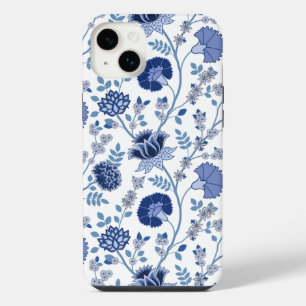 Jacobean Floral Big Pattern Blues on White iPhone 14 Plus Case