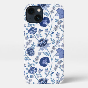 Jacobean Floral Big Pattern Blues on White iPhone 13 Case