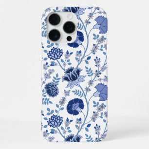 Jacobean Floral Big Pattern Blues on White iPhone 16 Pro Max Case