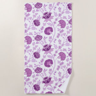 Jacobean Floral Big Pattern Pinks on White Beach Towel