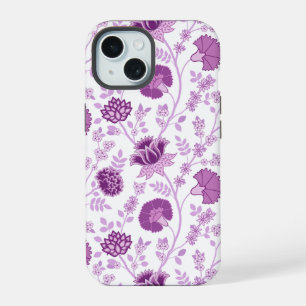 Jacobean Floral Big Pattern Pinks on White iPhone 15 Case