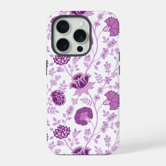 Jacobean Floral Big Pattern Pinks on White iPhone Case (Back)