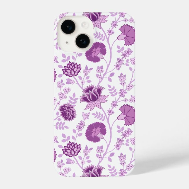 Jacobean Floral Big Pattern Pinks on White iPhone Case (Back)