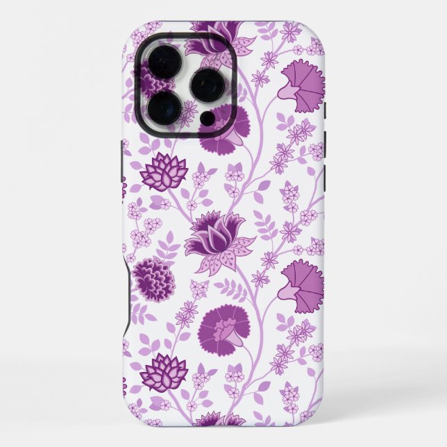 Jacobean Floral Big Pattern Pinks on White iPhone Case (Back)