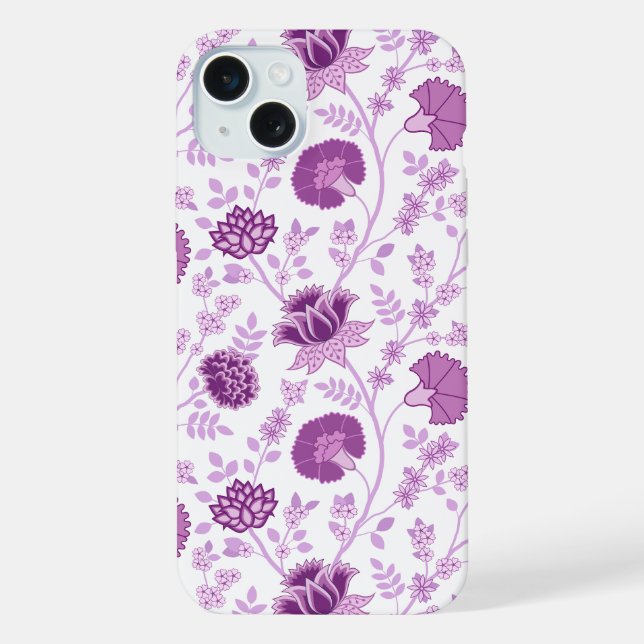 Jacobean Floral Big Pattern Pinks on White iPhone Case (Back)