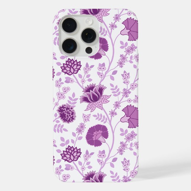 Jacobean Floral Big Pattern Pinks on White iPhone Case (Back)