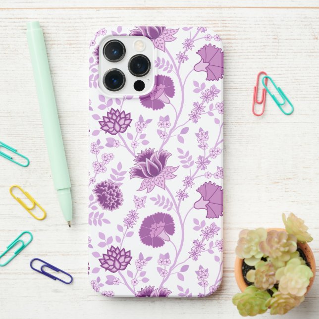 Jacobean Floral Big Pattern Pinks on White iPhone Case (On Desk)