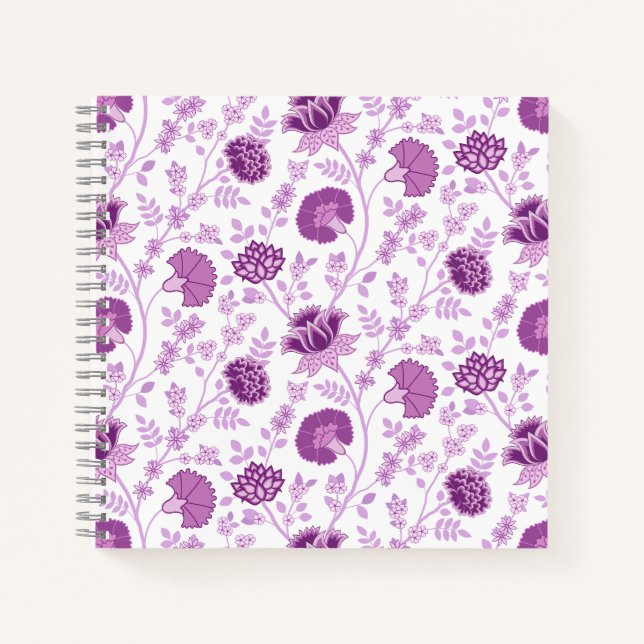 Jacobean Floral Big Pattern Pinks on White Notebook (Front)