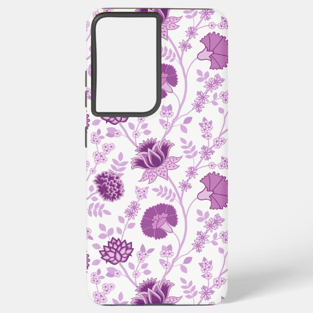 Jacobean Floral Big Pattern Pinks on White Samsung Galaxy S21+ Case (Back)