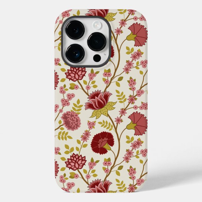 Jacobean Floral Big Pattern Reds Pinks Gold Cream Case-Mate iPhone Case (Back)