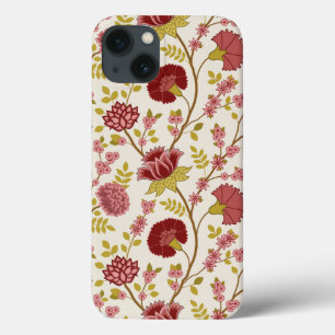 Jacobean Floral Big Pattern Reds Pinks Gold Cream iPhone 13 Case
