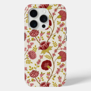 Jacobean Floral Big Pattern Reds Pinks Gold Cream iPhone 15 Pro Case