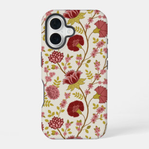 Jacobean Floral Big Pattern Reds Pinks Gold Cream iPhone 16 Case