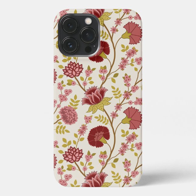 Jacobean Floral Big Pattern Reds Pinks Gold Cream iPhone Case (Back)