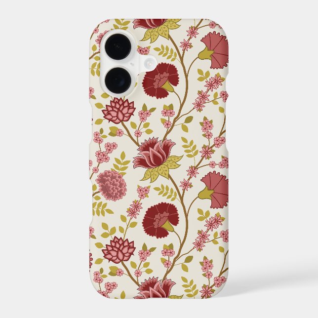 Jacobean Floral Big Pattern Reds Pinks Gold Cream iPhone Case (Back)