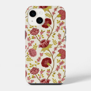 Jacobean Floral Big Pattern Reds Pinks Gold Cream iPhone 14 Case