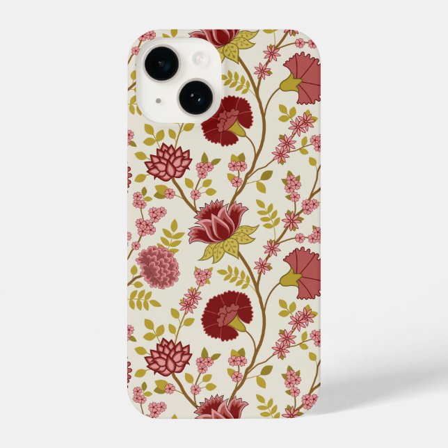 Jacobean Floral Big Pattern Reds Pinks Gold Cream iPhone Case (Back)