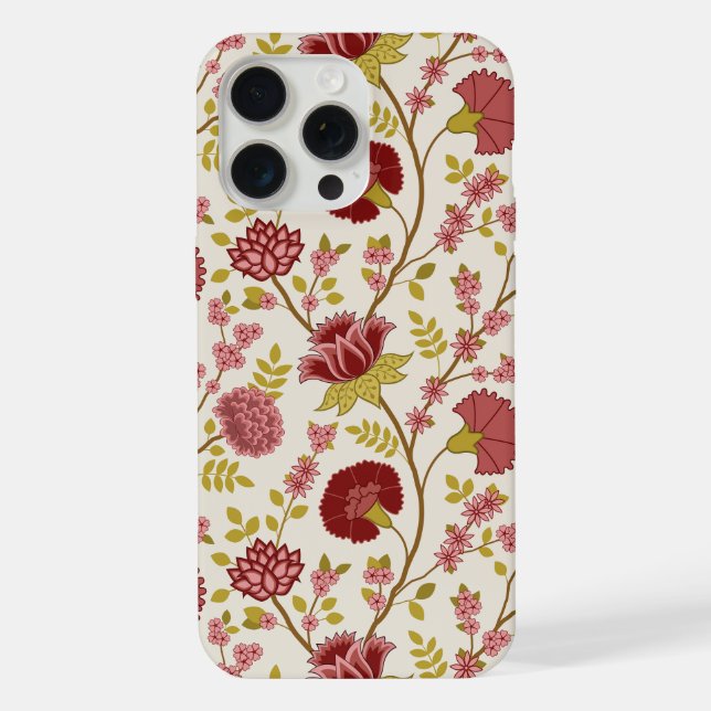 Jacobean Floral Big Pattern Reds Pinks Gold Cream iPhone Case (Back)