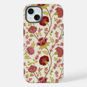 Jacobean Floral Big Pattern Reds Pinks Gold Cream iPhone 15 Plus Case