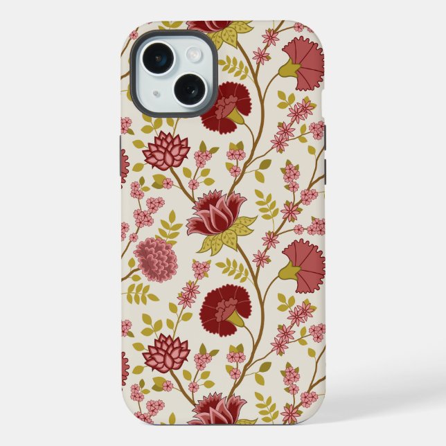 Jacobean Floral Big Pattern Reds Pinks Gold Cream iPhone Case (Back)