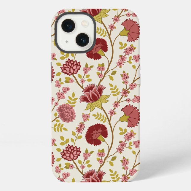 Jacobean Floral Big Pattern Reds Pinks Gold Cream iPhone Case (Back)