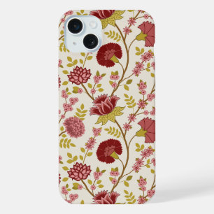Jacobean Floral Big Pattern Reds Pinks Gold Cream iPhone 15 Plus Case