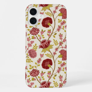 Jacobean Floral Big Pattern Reds Pinks Gold Cream iPhone 16 Plus Case
