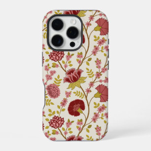 Jacobean Floral Big Pattern Reds Pinks Gold Cream iPhone 16 Pro Case