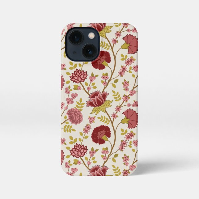 Jacobean Floral Big Pattern Reds Pinks Gold Cream iPhone Case (Back)