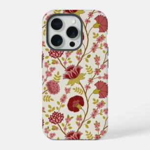 Jacobean Floral Big Pattern Reds Pinks Gold Cream iPhone 15 Pro Case