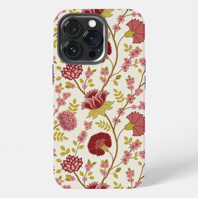 Jacobean Floral Big Pattern Reds Pinks Gold Cream iPhone Case (Back)