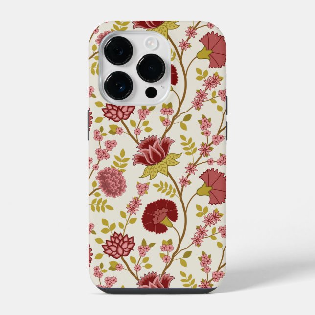 Jacobean Floral Big Pattern Reds Pinks Gold Cream iPhone Case (Back)