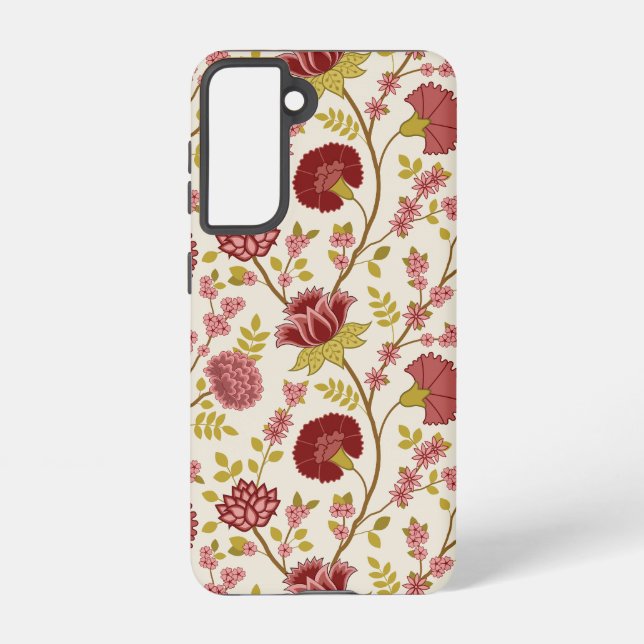Jacobean Floral Big Pattern Reds Pinks Gold Cream Samsung Galaxy S21 Case (Back)
