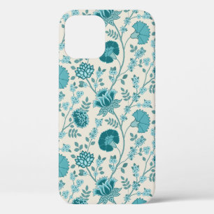 Jacobean Floral Big Pattern Teals on Cream iPhone 12 Case