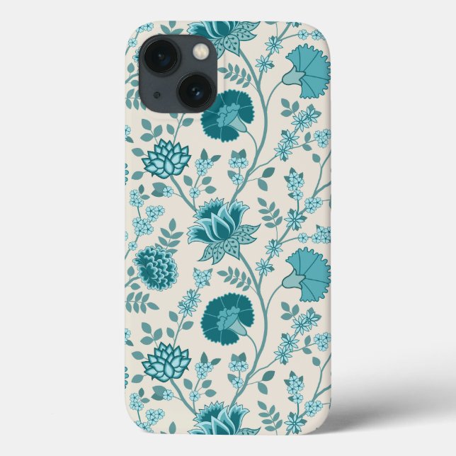 Jacobean Floral Big Pattern Teals on Cream Case-Mate iPhone Case (Back)
