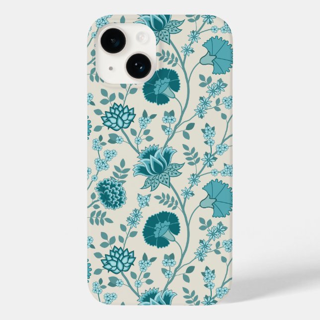 Jacobean Floral Big Pattern Teals on Cream Case-Mate iPhone Case (Back)