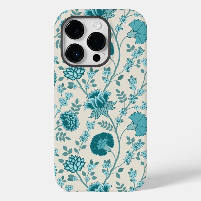 Jacobean Floral Big Pattern Teals on Cream Case-Mate iPhone Case (Back)