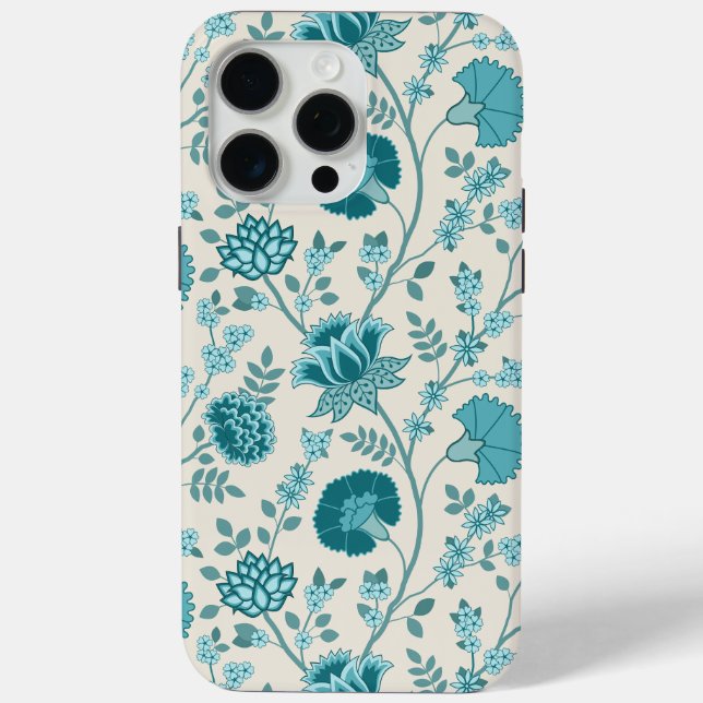 Jacobean Floral Big Pattern Teals on Cream Case-Mate iPhone Case (Back)