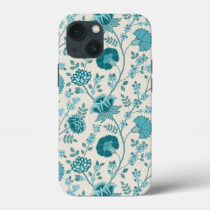 Jacobean Floral Big Pattern Teals on Cream iPhone 13 Mini Case