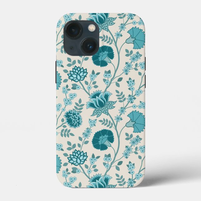 Jacobean Floral Big Pattern Teals on Cream Case-Mate iPhone Case (Back)