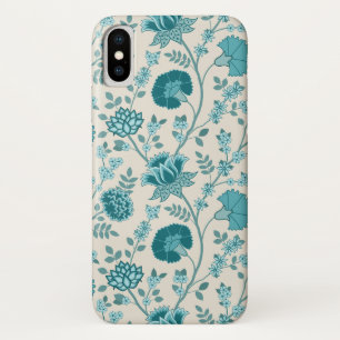 Jacobean Floral Big Pattern Teals on Cream iPhone X Case